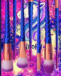 7pcs beautiful blue unicorn makeup brush set
