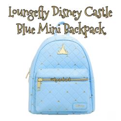 Loungefly Disney Castle Blue Quilted Mini Backpack NWT