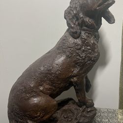 Bronze Statue For Terrier Dog Happily Sitting  