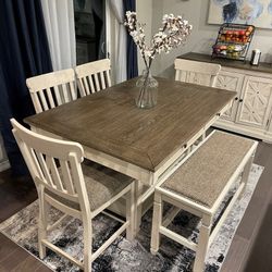 NEW🌲 $10 Down Payment Finance 🚥Bolanburg Counter Height Dining Table and 4 Barstools and Bench 