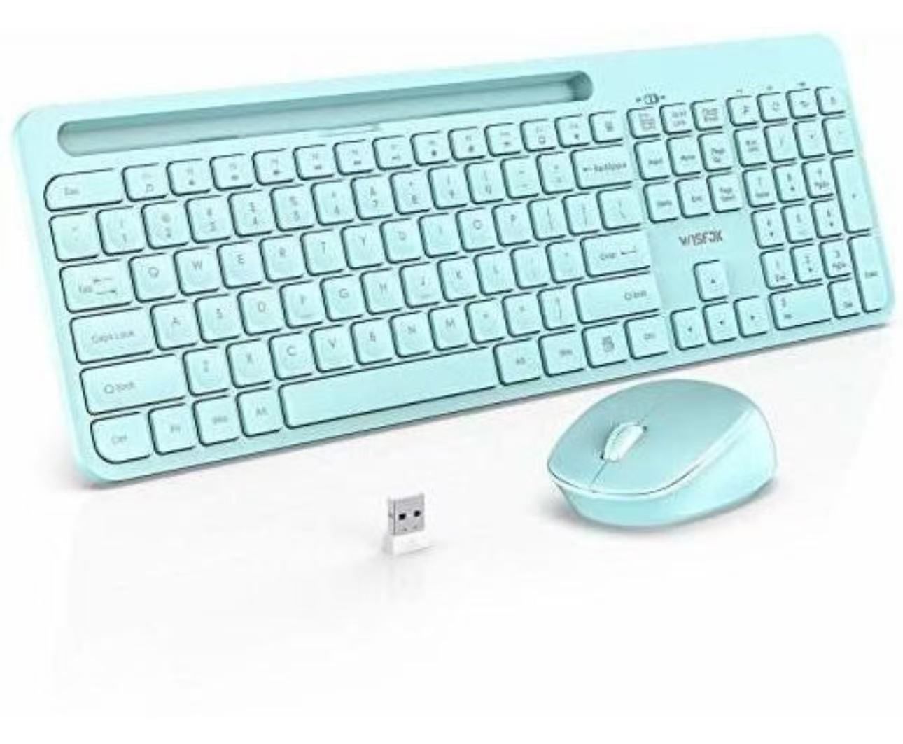 Wireless Keyboard and Mouse Combo, WisFox 2.4GHz Ergonomic USB Keyboard with Phone Holder, Full-Size Keyboard and Mouse Set for Computer, Laptop and D