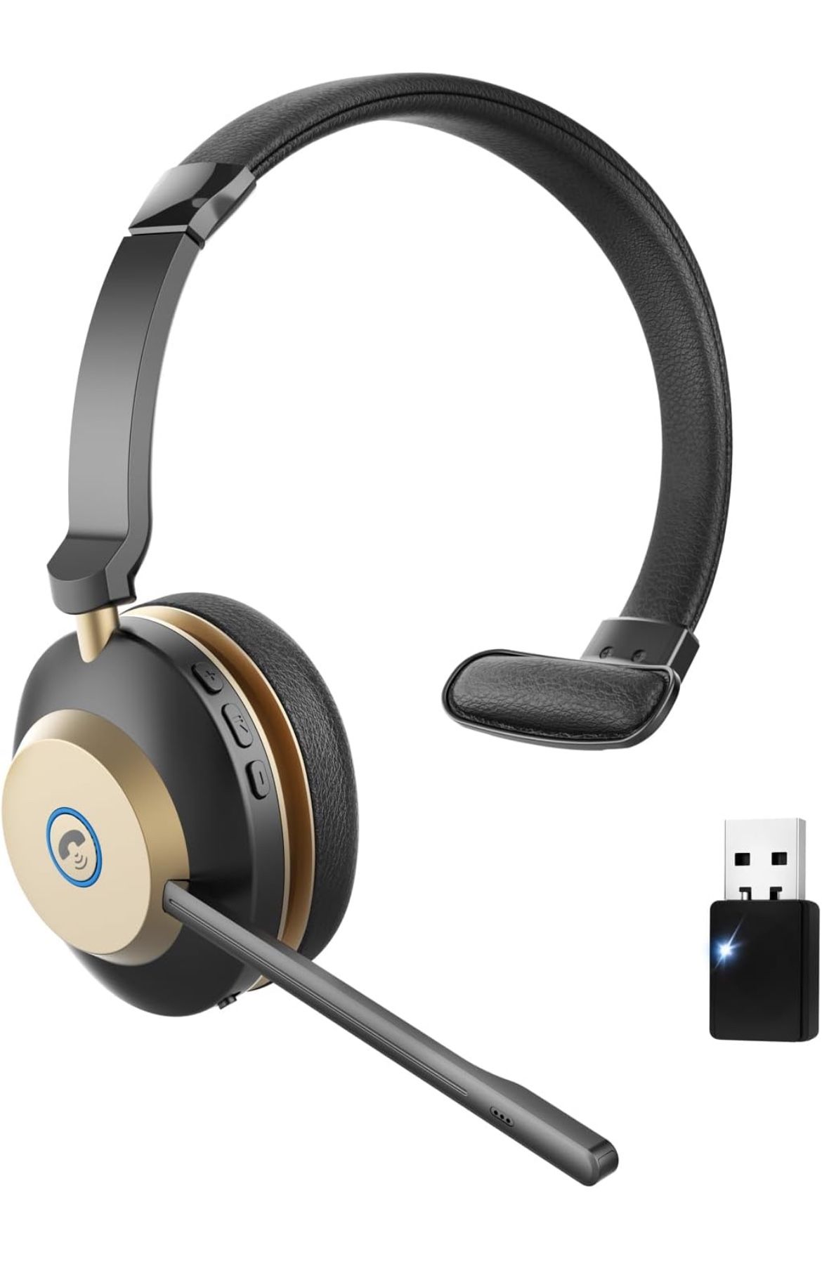 Bluetooth Headset V5.3, Wireless Headset With Mic For Work 45Hrs,QCC Chip Wireless Bluetooth Headset ,Noise Canceling Mic,USB Dongle & Mute Button , F