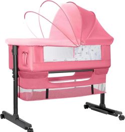 Baby Bassinets Bedside Sleeper, 3 in 1 Baby Bassinet, Adjustable Easy Folding Portable Bed, with Mosquito Nets, Large Storage Bag, Comfortable Mattres
