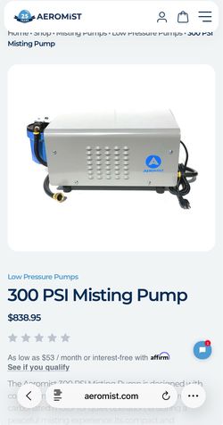 Aeromist misting system pump