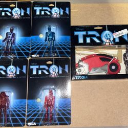 DISNEY NECA Tron 20th Anniversary LIMITED RETRO CARDED Full SET w/ Red Light Cycle (NEW)