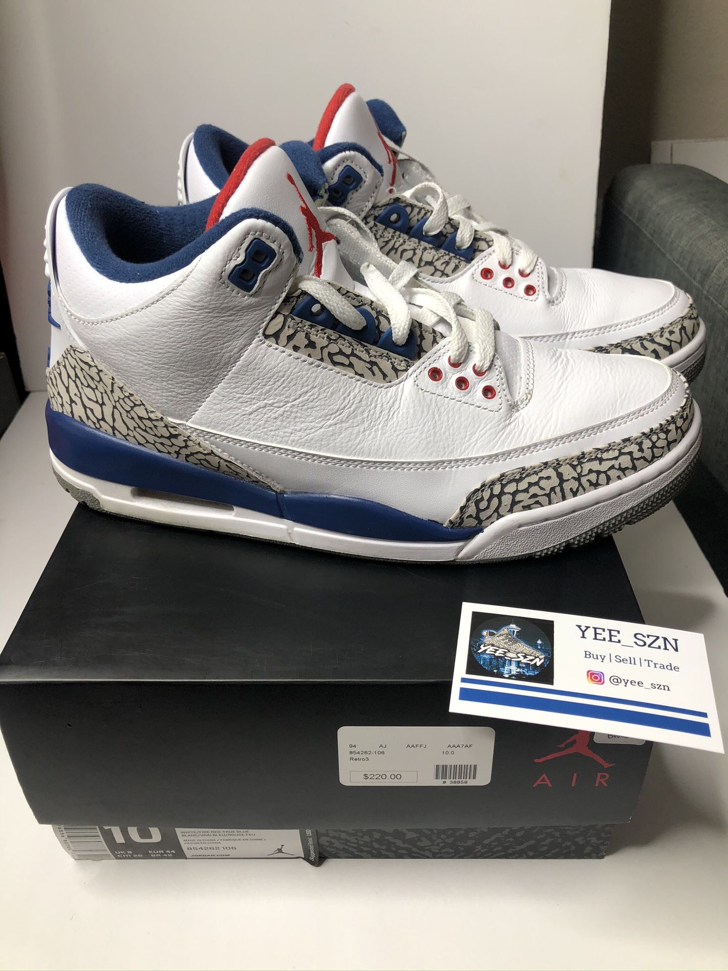 Nike air Jordan 3 true blue size 10 used