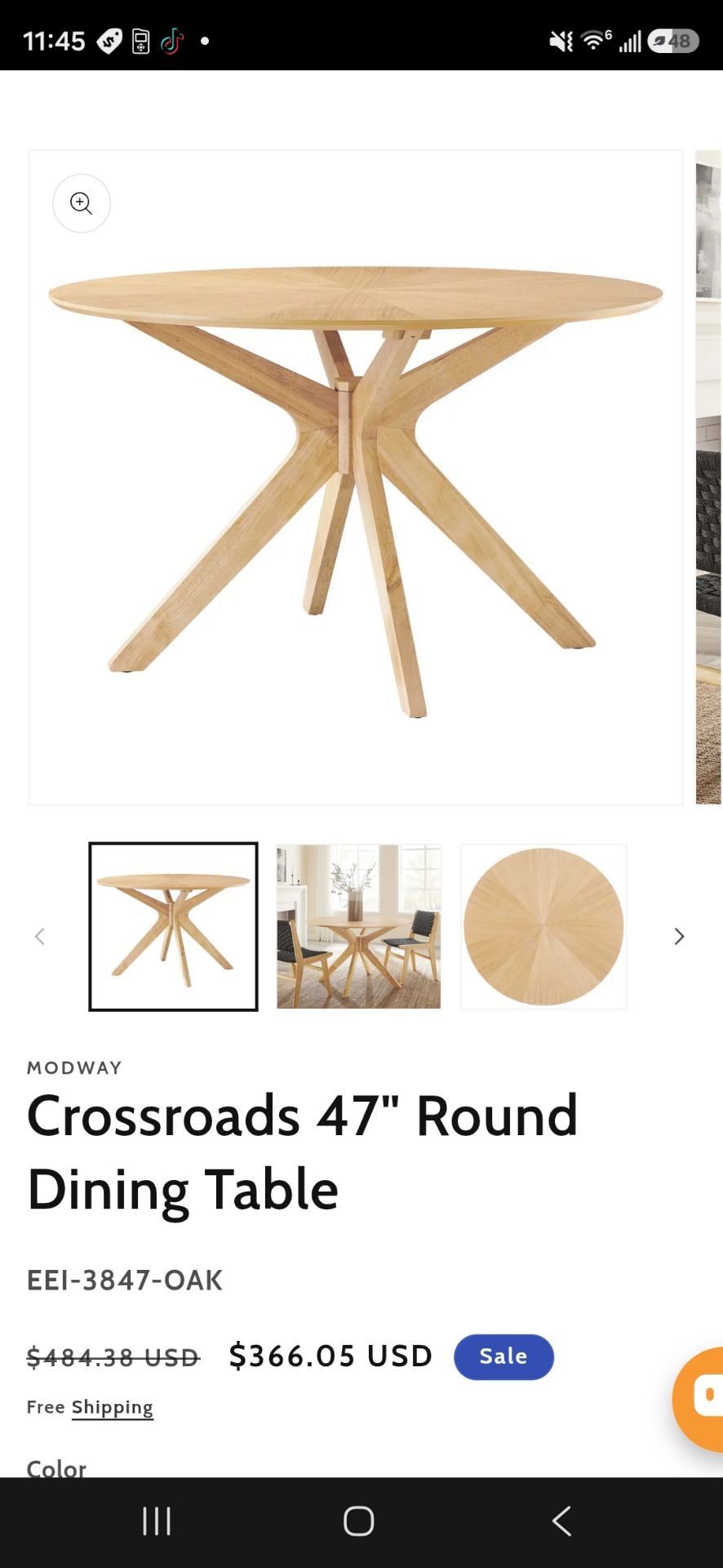 Oak round dining table