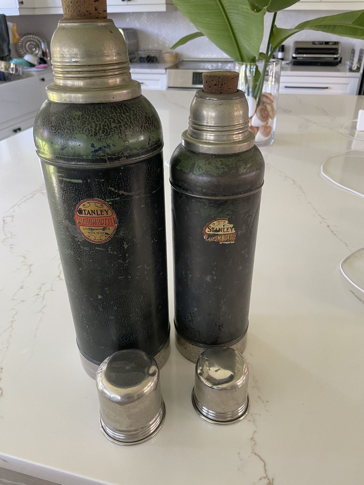 Antique Green “Stanley” Thermos Set with Corks