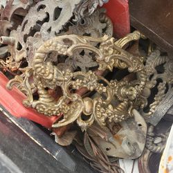 2 Crates Loaded With Antique Hardware And Lamp Parts 