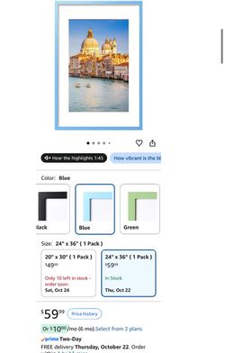 (N12) 24x36 Solid Wood Poster/Picture Frame – Blue – New