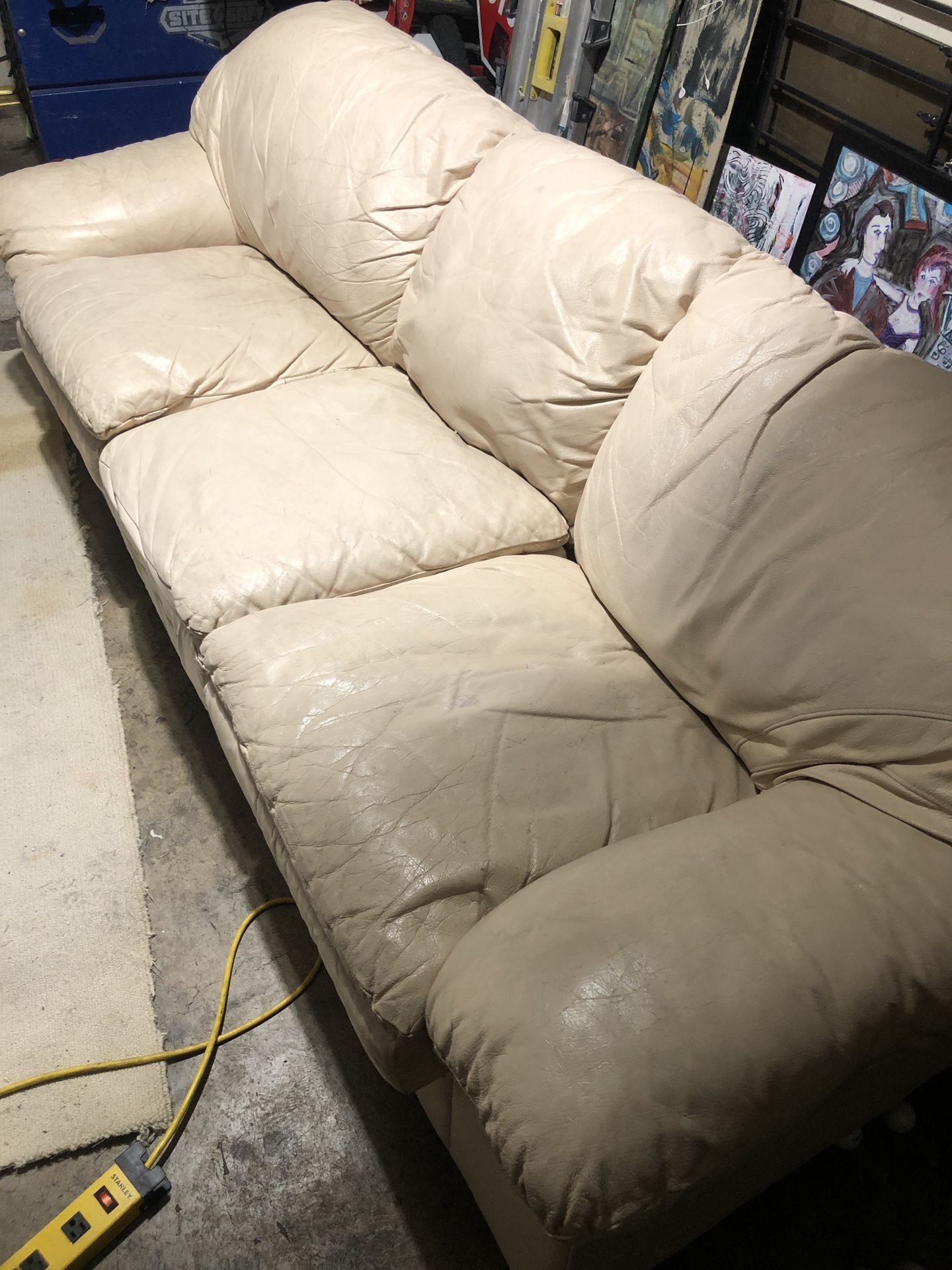 Cream Leather Couch 