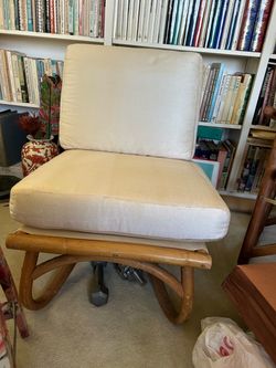2 Rattan Lounge Chair with Cream Cushions
