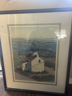 Large Pictures Drawing Painting of Point Loma Light House. San Diego