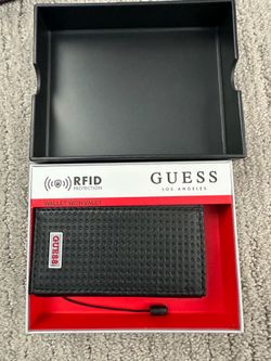 NEW Sleek Black and Red Leather Guess Wallet in Box