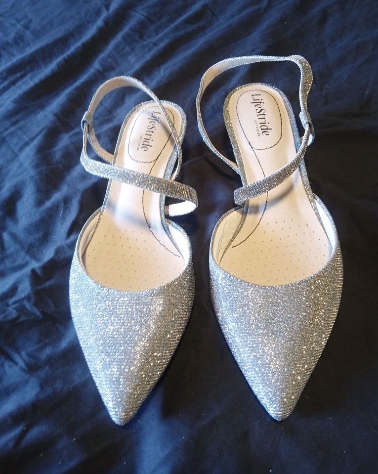 LifeStride Glitter Flats – Women’s Size 9 w– Sparkly Dress Shoes