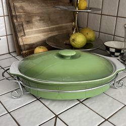 Green enamel Dutch oven safe platter
