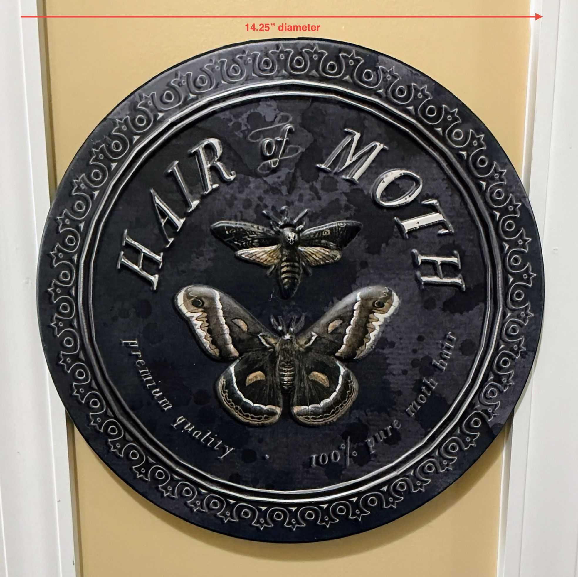 Dark Blue, White & Tan Embossed Metal “Hair of Moth” Hanging Art