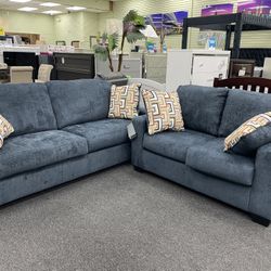 Ashley Blue Color Sofa And Loveseat 