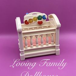 Vintage Fisher Price Loving Family Dollhouse Furniture Musical with Lights Baby Doll Crib  Nursery