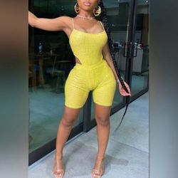 RHINESTONE Yellow Bodysuit & Shorts Set | Sizes S-XXL | Boutique Item