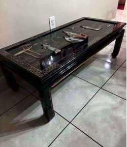 Mid Century Modern Black Lacquer Chinoiserie Coffee Table