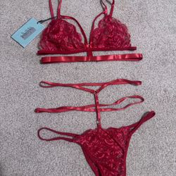 New Small red lace Strappy red lace lingerie panty set