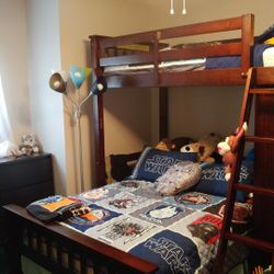 Bunk Bed Set Twin Over Full W/ Book Shelf & Ladder