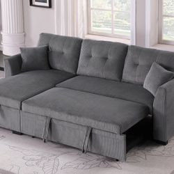 Corduroy Sleeper Pull-out Sofa Bed Sectional Couch With Reversible Storage Chaise