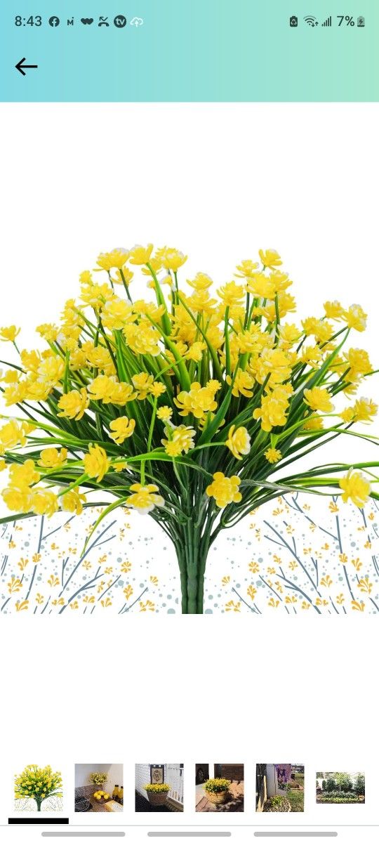 Artificial Daffodils Flowers,Yellow Fake Plant Outdoor Faux Greenery Bushes Fence Indoor Outside Décor 8pcs