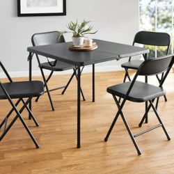 5 Piece Resin Folding Table Four Chairs Set Black house furniture party backyard new dining camp 
