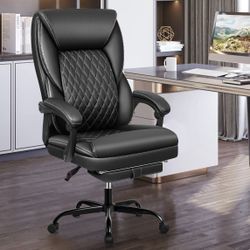 New Office Chair with Retractable Footrest, Ergonomic High Back Executive Computer Desk Chair, Big & Tall PU Leather Reclining Chair for Home Of
