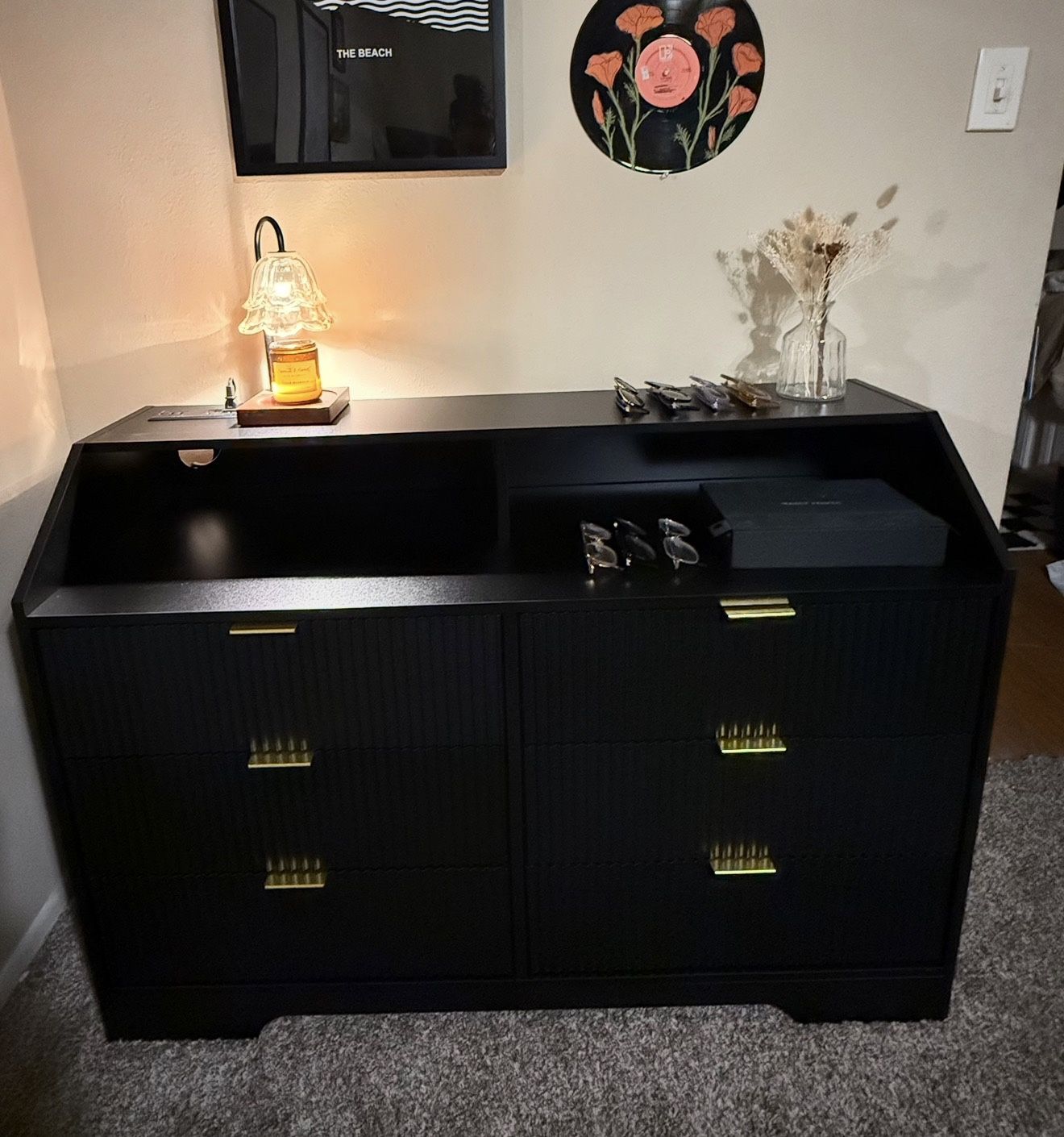 6 Drawer Black Mid Century Modern Dresser