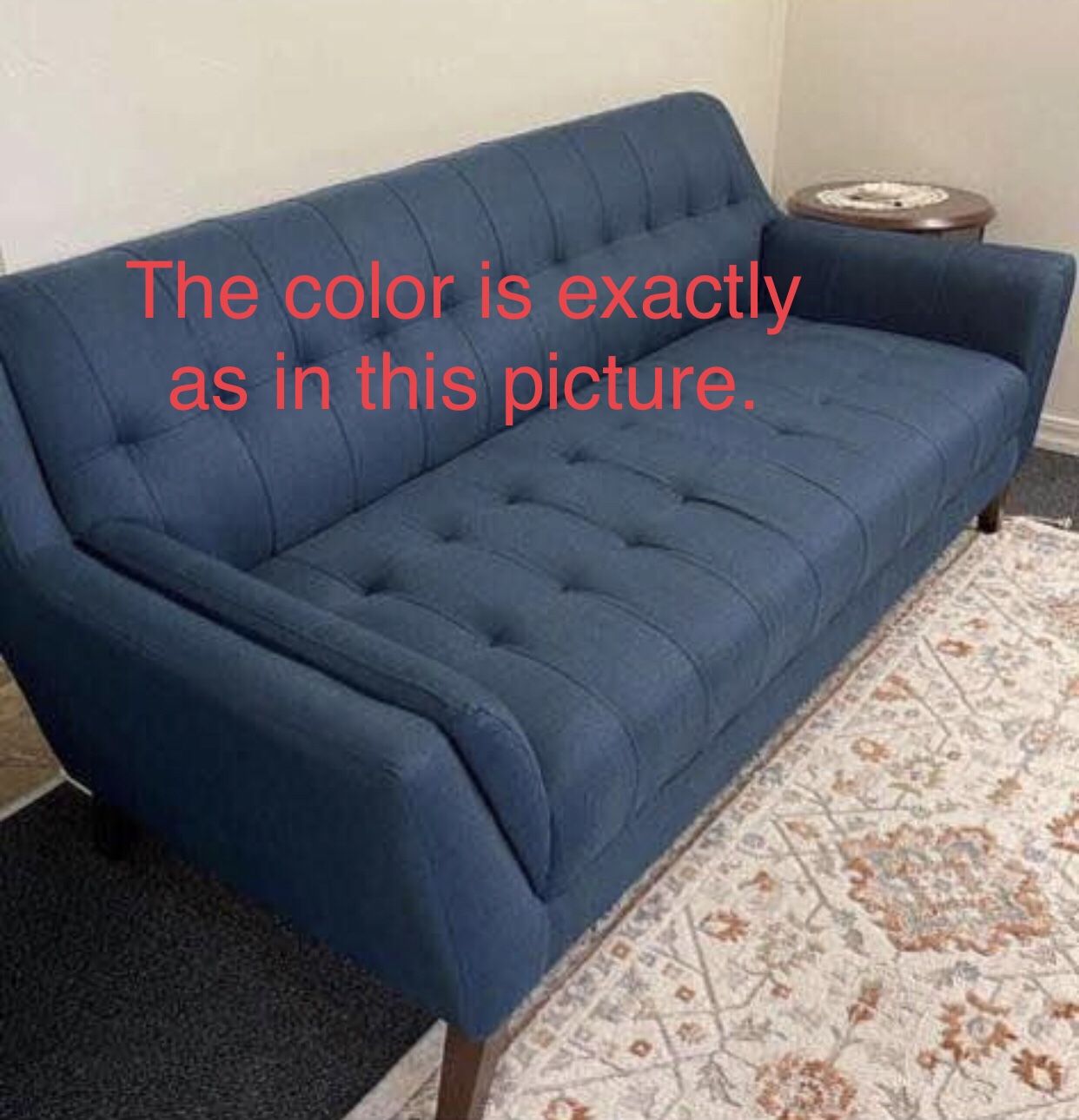 RC Wally Wide Tufted sofa Mid-Century Modern Comfy Accent with Wood Legs, Solid Wood Frame 3 person Sofa for Bedroom, Living Room, Hotel, Blue