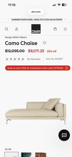 DWR Design within reach left facing como chaise