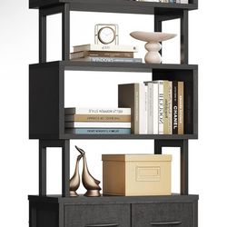 7-Tier Tall Geometric Bookshelf with Fabric Drawers – Modern Display Case & Standing Shelving Unit