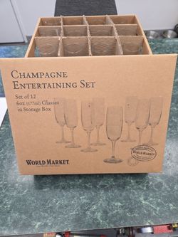 Case of 12 World 🌎 Market Champagne 🍾 Glasses 🥂  NEW