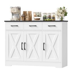 42.5”W Farmhouse Kitchen Sideboard Cabinet,3 Drawers Storage Cabinet with Adju
