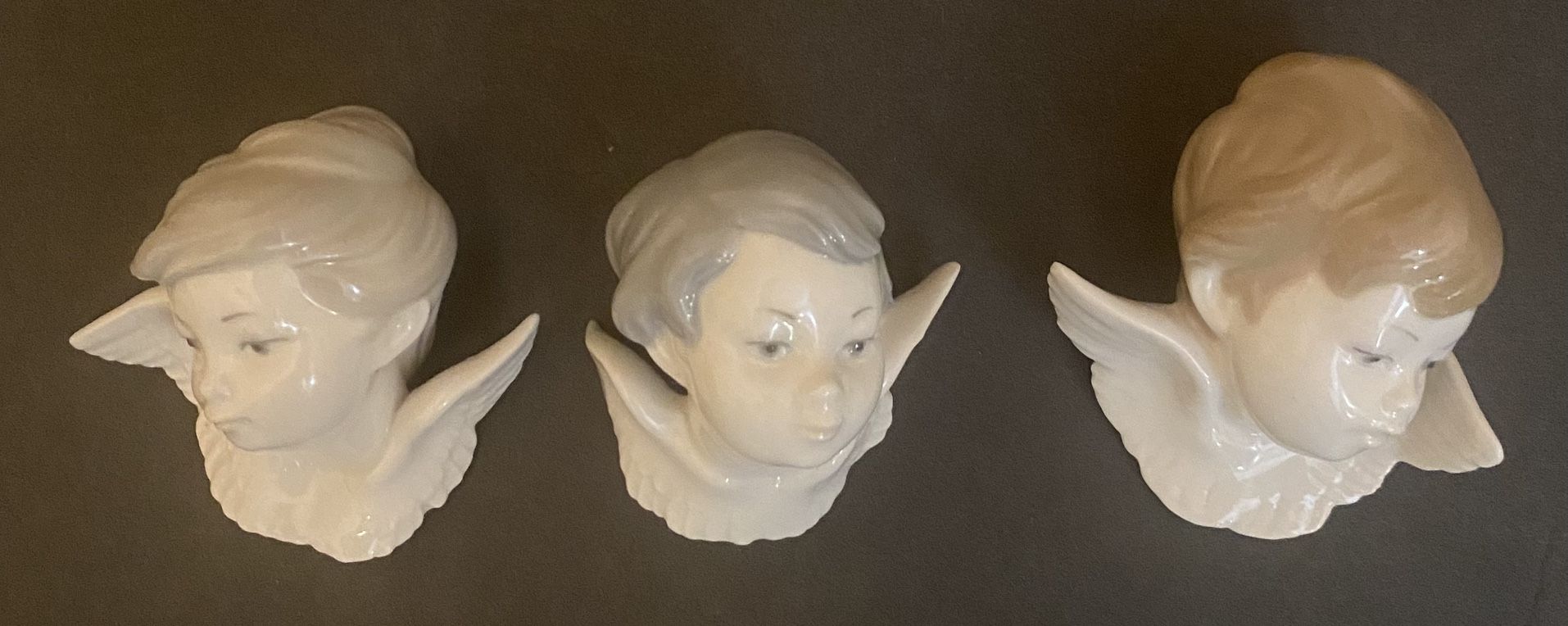 3 Lladro Angel Cherub Head Bust With Wings Wall Mount Figurine