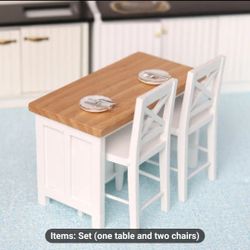 Dollhouse Miniature Kitchen Island Table And  Chairs