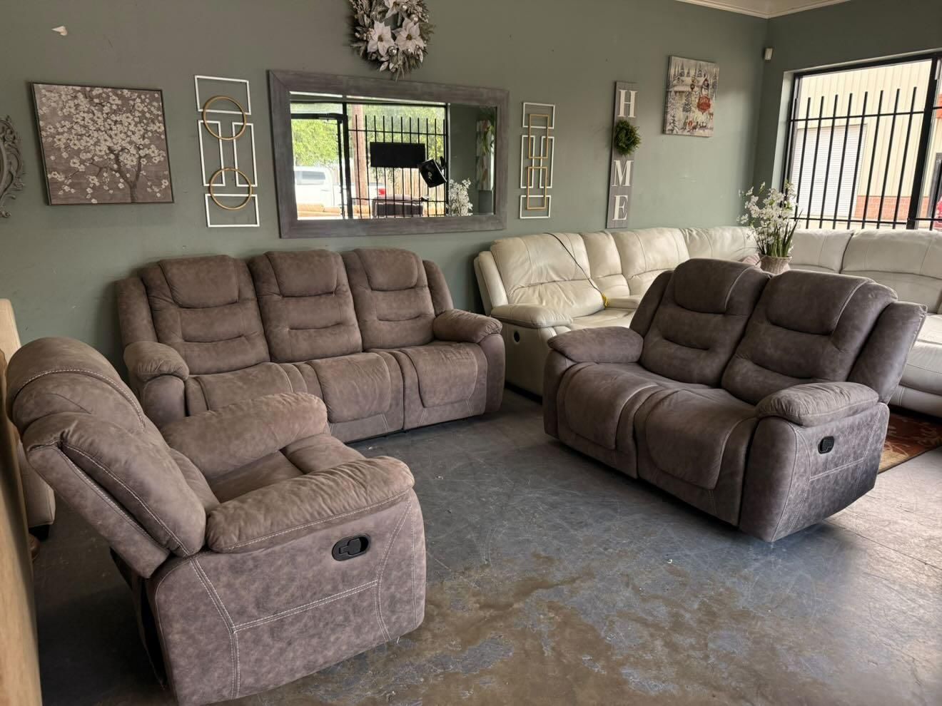 Sala Reclinable Gris Tres Piezas