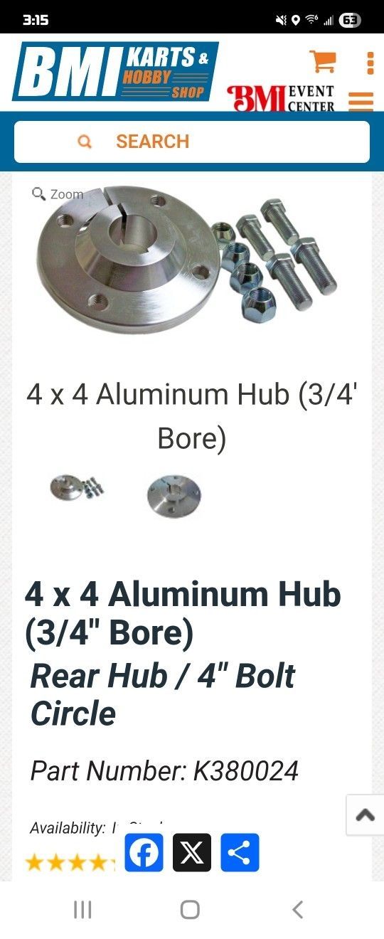 Go Kart Rear Hub 3/4