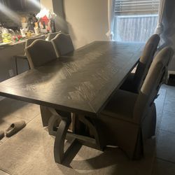 Dark Solid Wood Dining Room Table With 4 Chairs