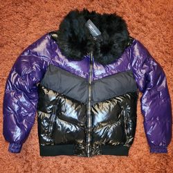 Mens Uptown Purple Black Puffer Coat Bubble Jacket Fur Eggplant Foamposite