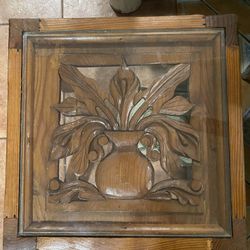 HARD WOOD SIDE TABLE, Flower Pot Carving