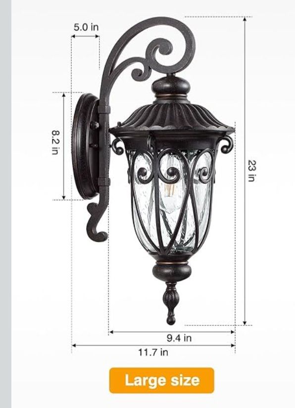 VIANIS Large Outdoor Lights for House Dusk to Dawn, Porch Lights Bronze, Waterproof Outdoor Light Fixture with Seed Glass,Anti-Rust Dusk to Dawn Outdo