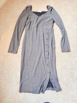 Gray Long Sleeve Button-Front Midi Dress