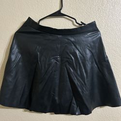Black Faux Leather Flare Skirt 