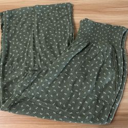 Green Leaf Print Smocked Wide Leg Pants Size L