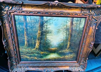 Wollinger Framed Forest Landscape Oil Painting