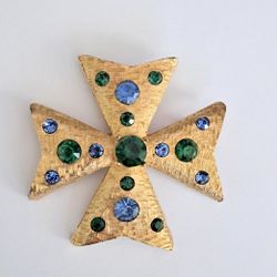 Vintage Maltese Cross Brooch/Pendant, 2" 